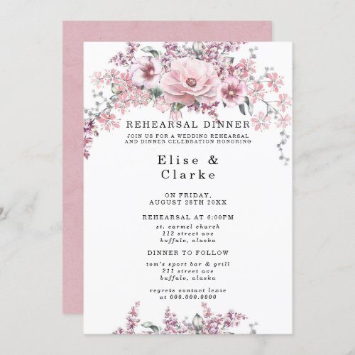 Rose Gold Floral and Eucalyptus Rehearsal Dinner I Invitation