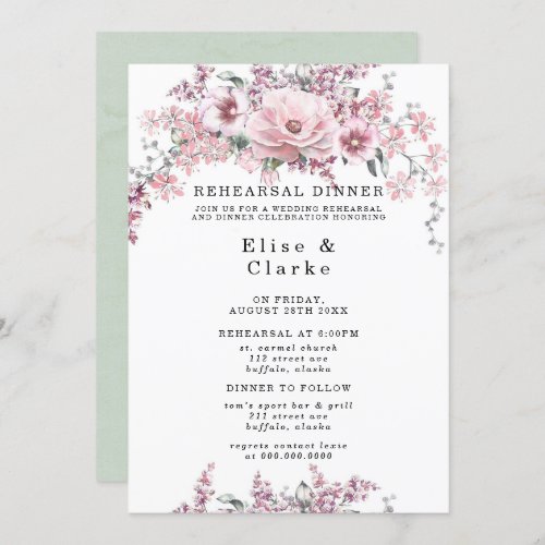 Rose Gold Floral and Eucalyptus Rehearsal Dinner Invitation
