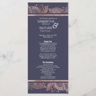 Rose Gold Floral and Navy Blue Wedding Programs