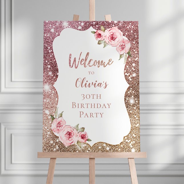 Rose gold floral any age birthday welcome sign (Rose gold floral any age birthday welcome sign )