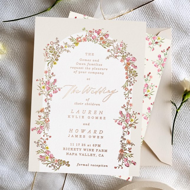 rose gold floral arch spring garden wedding foil invitation (Creator Uploaded)