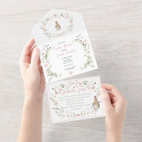 Rose Gold Floral Baby Bunny Baby Shower All In One Invitation