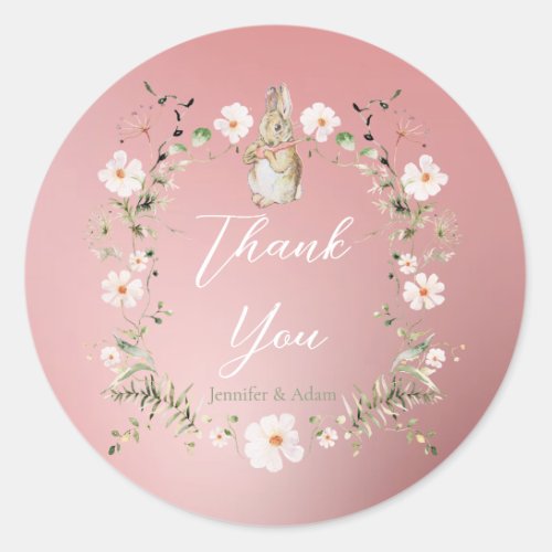 Rose Gold Floral Baby Bunny Baby Shower Classic Round Sticker