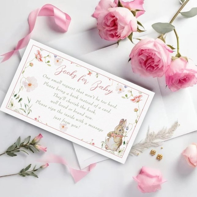 Rose Gold Floral Baby Bunny Baby Shower Enclosure Card (Creator Uploaded)