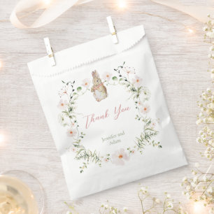 Rose Gold Floral Baby Bunny Baby Shower Favor Bag