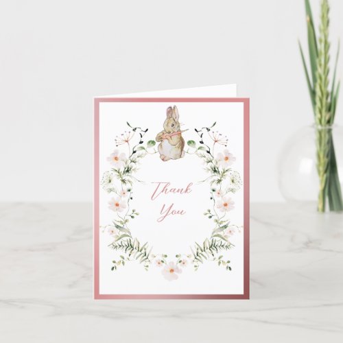 Rose Gold Floral Baby Bunny Baby Shower Thank You Card
