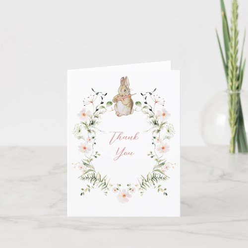Rose Gold Floral Baby Bunny Baby Shower Thank You Card