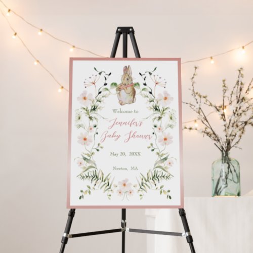 Rose Gold Floral Baby Bunny Baby Shower Welcome Foam Board