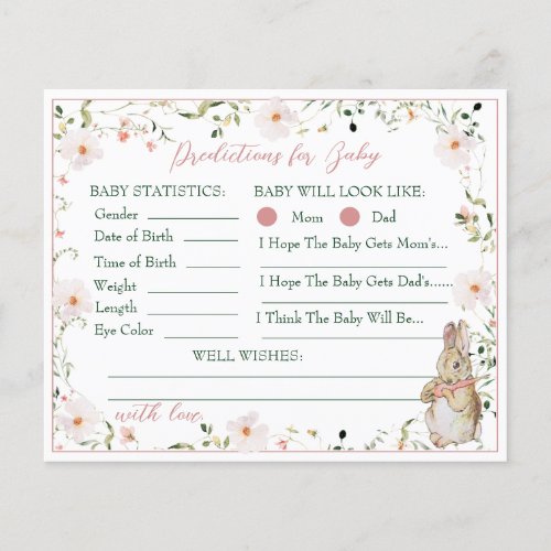 Rose Gold Floral Baby Bunny Shower Advice Card