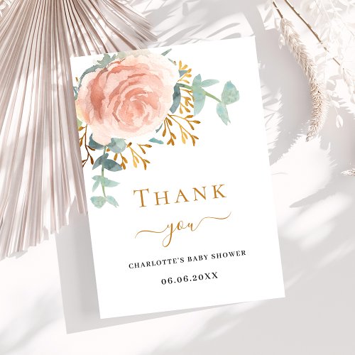 Rose gold floral Baby Shower thank you card