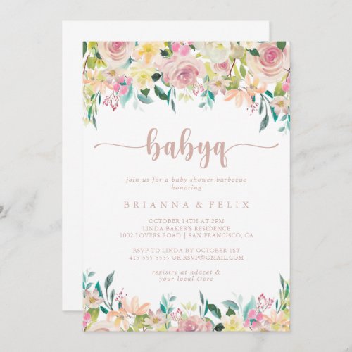 Rose Gold Floral BabyQ Baby Shower Barbecue   Invitation