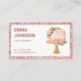 Rose Gold Floral Birthday Cake Pastry Chef Bakery Business Card