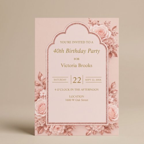 Rose Gold Floral Birthday Party Invitation