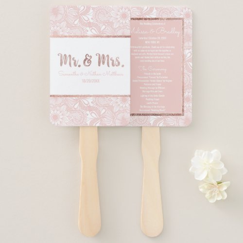 Rose Gold Floral Blush Pink Brush Script Program Hand Fan