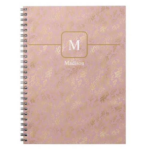 Rose Gold Floral Blush Pink Monogram Notebook