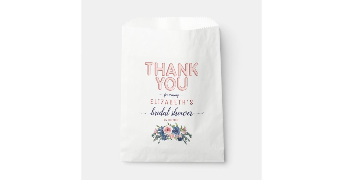 Rose Gold Floral Blush Thank You Bridal Shower Favor Bag | Zazzle