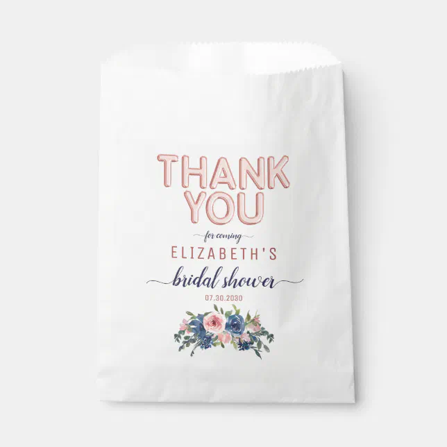 Rose Gold Floral Blush Thank You Bridal Shower Favor Bag | Zazzle