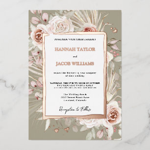 Rose Gold Floral Boho Sage Green Wedding Foil Invitation