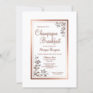 Rose Gold Floral Border Bridal Champagne Breakfast Invitation