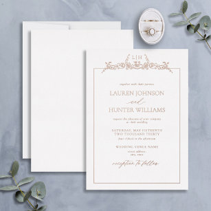 Rose Gold Floral Border Monogram Wedding Foil Invitation