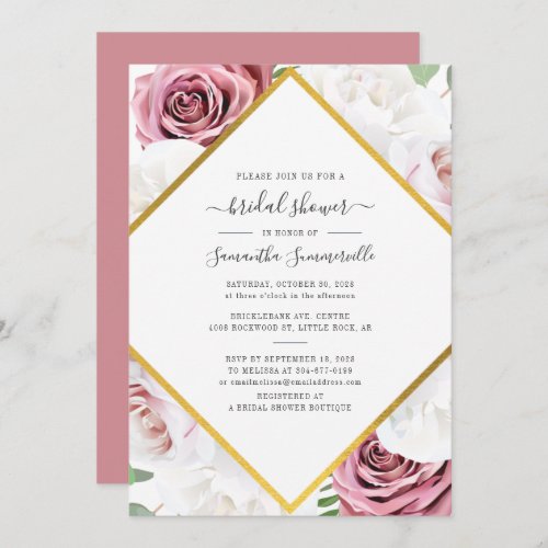 Rose Gold Floral Botanical Geometric Bridal Shower Invitation