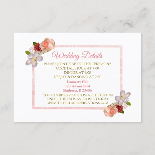 Rose Gold Floral Bouquet Wedding Detail Card