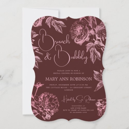 Rose Gold Floral Bridal Shower Burgundy  Invitation