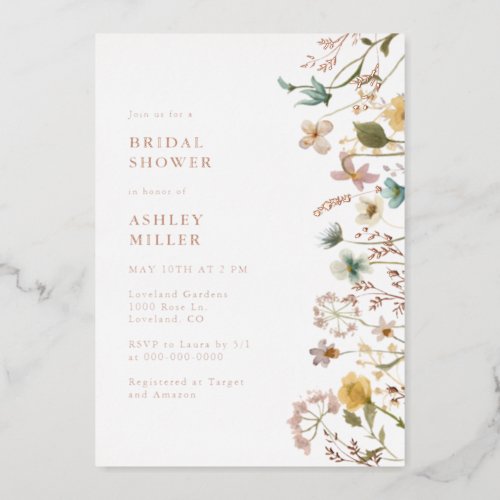 Rose Gold Floral Bridal Shower Foil Invitation