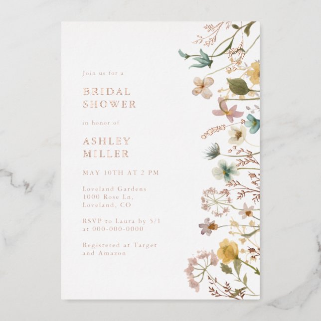 Rose Gold Floral Bridal Shower Foil Invitation (Front)