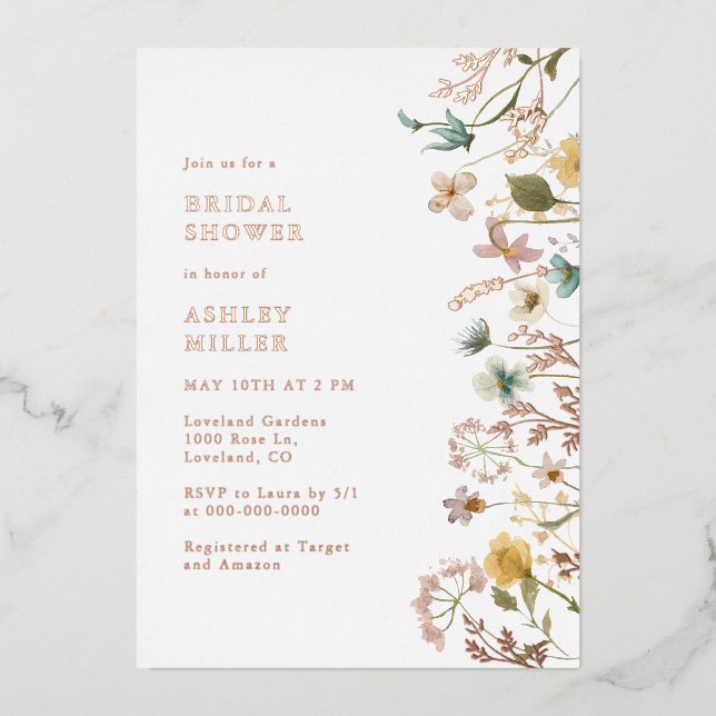 Rose Gold Floral Bridal Shower Foil Invitation (Front)