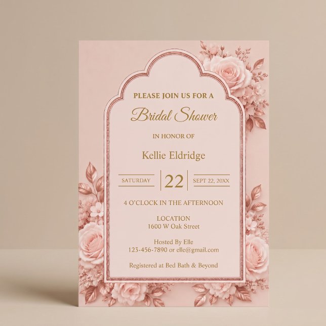 Rose Gold Floral Bridal Shower Invitation (Creator Uploaded)
