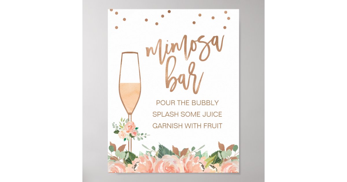 Rose Gold Floral Bridal Shower Mimosa sign | Zazzle
