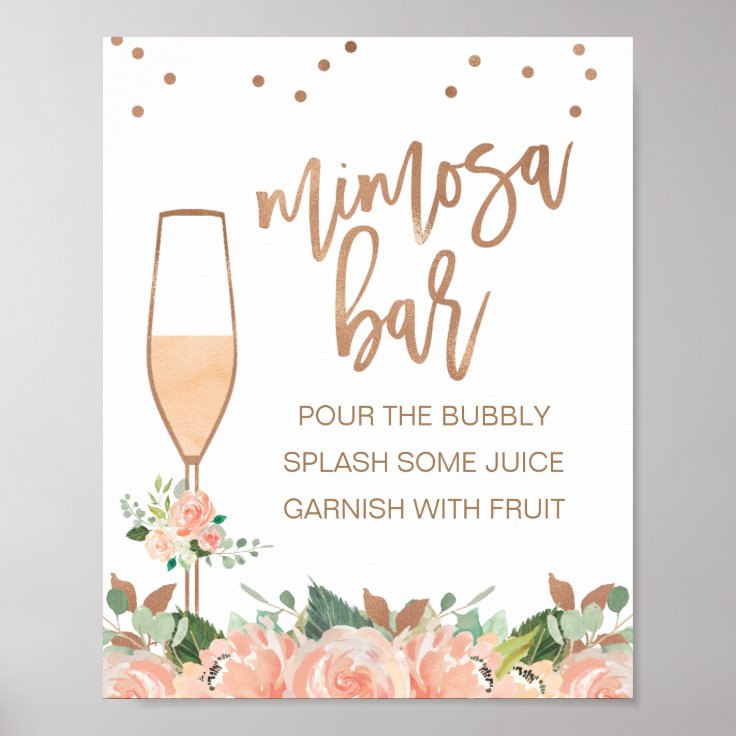 Rose Gold Floral Bridal Shower Mimosa sign | Zazzle