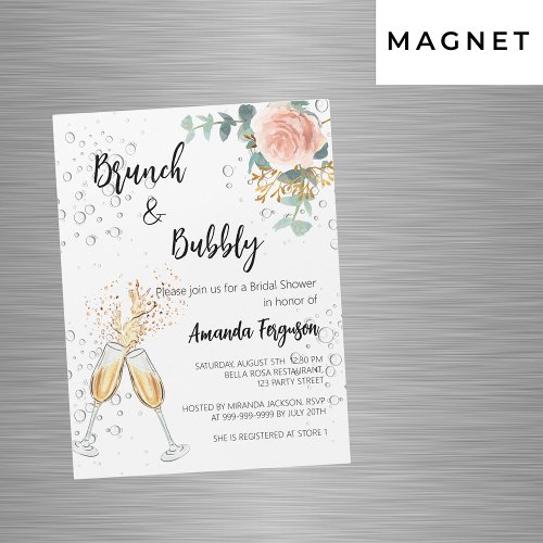 Rose Gold Floral Brunch Bubbly Bridal Shower Magnetic Invitation
