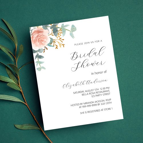 Rose gold floral budget Bridal Shower invitation