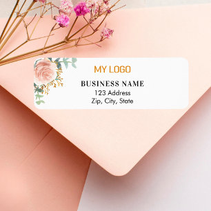 Rose gold floral business logo return address label
