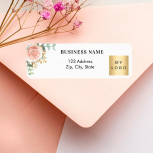 Rose gold floral business logo return address label