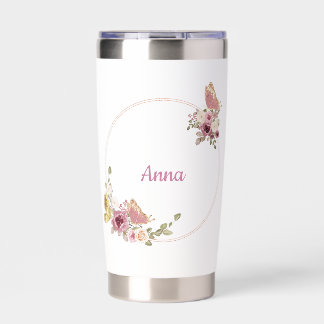 Rose Gold Floral Butterfly - Custom Name Insulated Tumbler