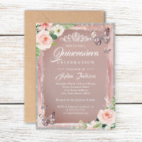 Rose Gold Floral Butterfly Sparkle Quinceanera