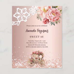 Rose gold floral carriage Sweet 16 invitation