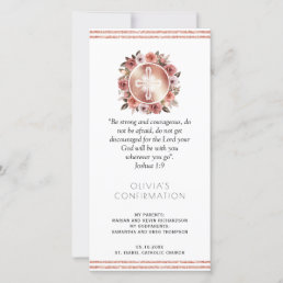 Rose Gold Floral Confirmation Bookmark Favor Thank You Card