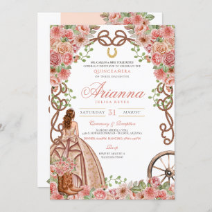 Rose Gold Floral Country Western Fancy Quinceañera Invitation