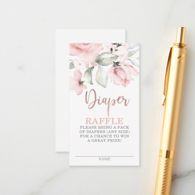 Rose gold floral Diaper Raffle Enclosure Card (Front/Back In Situ)