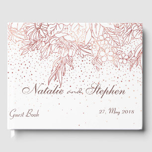 Rose gold floral doodles confetti wedding guest book