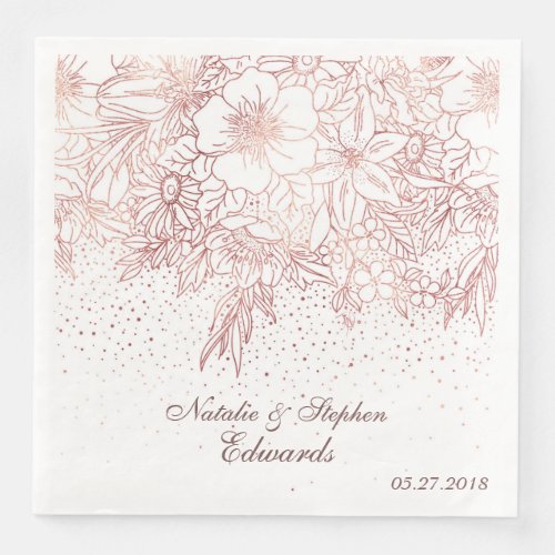 Rose gold floral doodles confetti wedding paper dinner napkins