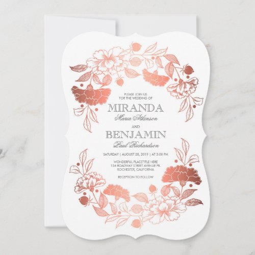 Rose Gold | Floral Elegant and Simple Wedding Invitation - Floral wreath - rose gold peonies elegant vintage wedding invitations.  All design elements created by Jinaiji