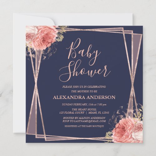 Rose Gold Floral Elegant Modern Baby Shower Invitation