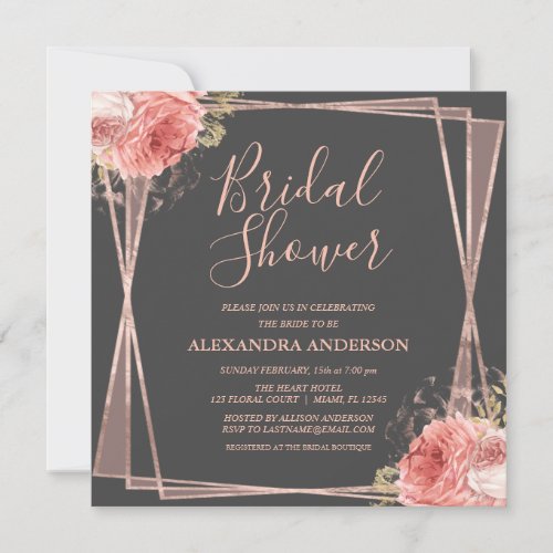 Rose Gold Floral Elegant Modern Bridal Shower Invitation