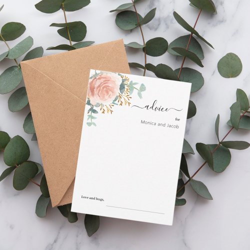 Rose gold floral eucalyotus wedding advice card