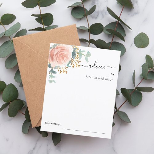 Rose gold floral eucalyotus wedding advice card